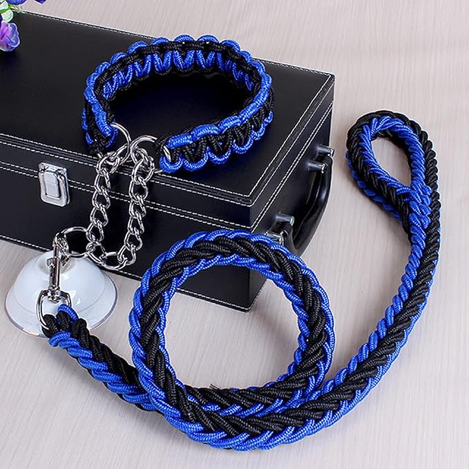 Love Dream Dog Collar and Leash Set, Heavy Duty Nylon Braided Rope Strong 4 FT Dog Leash and Martingale Training Collar for Small Medium Large Dogs Training and Walking (Blue & Black)