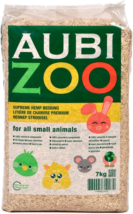 AubiZoo High Grade Small Animal Hemp Bedding, Ultra Absorbent Blend of Hemp Pieces Designed for The Comfort of Pets: Rat Cage, Guinea Pig, Bunny Rabbit, Reptile Terrarium, Bird, Easy Size 7kg 15.4lb