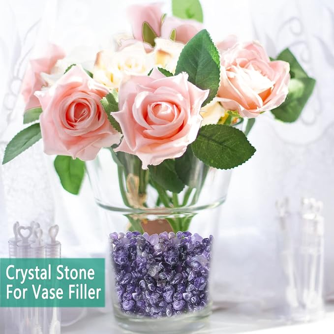 Natural Amethyst Crystal Quartz Rocks Chips Vase Filler Rocks for Succulent Plant Small Fish Tank Aquarium Gravel Decorative Pebbles Stones(200 gram)