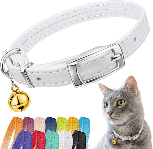 CollarDirect Leather Cat Collar with Removable Bell – Safety Elastic Strap (Breakaway Alternative) – Kitten Collar for Small & Big Boy & Girl Cats