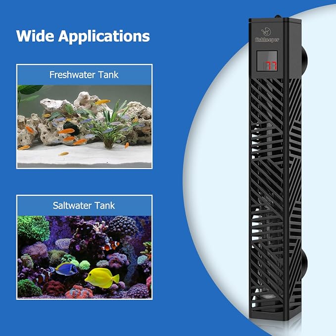 fishkeeper Adjustable Fish Tank Heater 200W/300W for 1-80 Gallon Aquariums | Explosion Proof Submersible Aquarium Heater with LED Digital Display and Overheat Protection for Saltwater & Freshwater Tanks