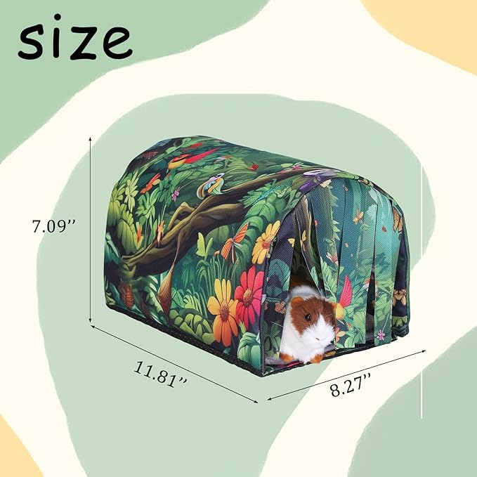 IBWell Guinea Pig Hideout Tunnel with Curtains Cute Forest Bunny Hideaway for Cage Accessories Washable Soft Hedgehog Hides and Houses