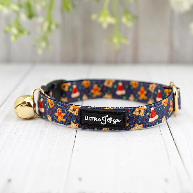 Ultra Joys Cat Collar - Breakaway with Bells - Boy & Girl Kitten Collars - Gingerbread Man Small