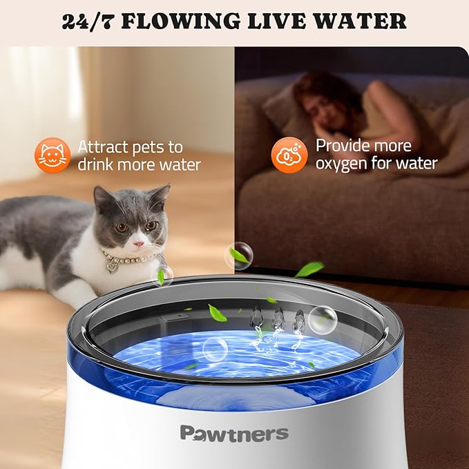 Pawtners Pet Dog Water Fountain with Vortex Filter, 1 Gal/3.5L Water Bowl Dispenser for Medium Small Dog/Cat, Automatic No Spill Cat Fountain for Inside, Deep Drinking Area and Quiet Pump, 6.7" H