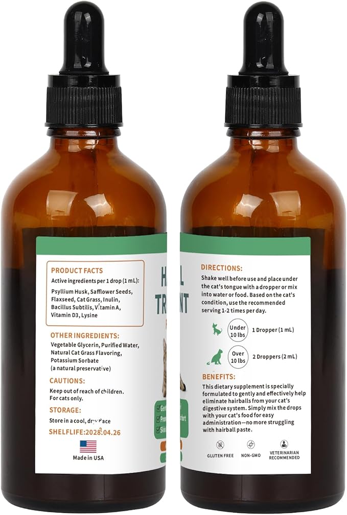 2PCS Hairball Treatment for Cats, Cat Hairball Remedy - with Natural Ingredients & Vitamins - Kitten Furball Treatment Hair Ball Treats for Cats - Supports Skin & Coat, Digestion - Cat Grass Flavor