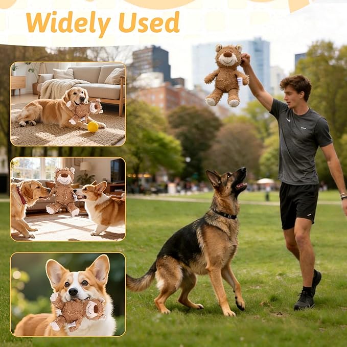 MAXBECK Dog Companion for Heavy Chewers- Indestructible Robust Bear Dog Toy, Resistant Squeaky Dog Toys for Heavy Chewers, Unbreakable Stuffed Plush Dog Toys for Aggressive Chewers (F-Oak+Purple)