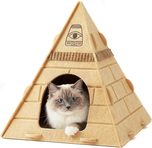 Cat House for Indoor Cats, Scratch-Resistant Cat Cave, Felt Cat Hideaway with Pharaoh Headdress, 17x17x20