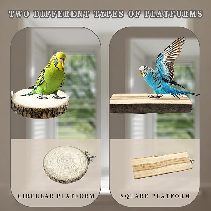 6 Pcs Medium Bird Perch Set, Natural Wood Bird Perches, Parrot Cage Toys for Cockatiels, Conures, Budgies, and Parakeets, Cage Accessories for Small and Medium Parrots