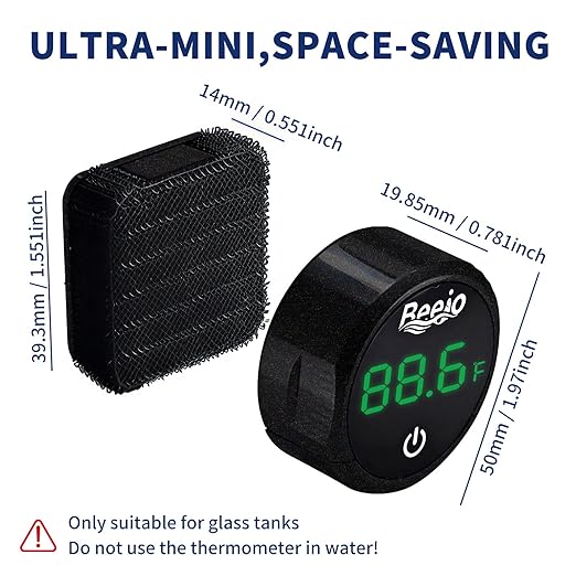 BEEJO 2 in 1 Aquarium Magnet Glass Cleaner with Touch Digital Thermometer ，Glass Fish Tanks Strong Magnetic Cleaning Brush，Aquarium Mini Algae Scraper (Black)