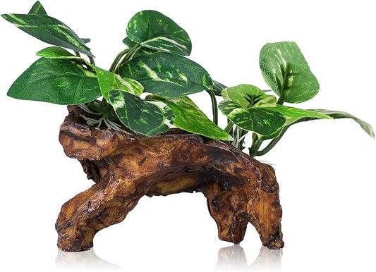 Artificial Aquarium Ornaments Silk Leaf Betta Fish Tank Decoration Driftwood Cave Decor for Reptiles Plants Driftwood Accessories