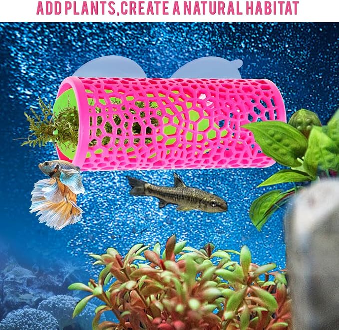 Abizoo Betta Fish Tunnel Hideout Pink for Aquarium Decoration | Durable Construction, Easy-To-Clean Smooth Finish, Suction Cup Mounting, Fish Tank Accessory for Shrimp, Guppy and Small Fish