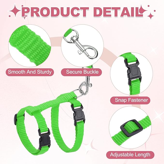 Rabbit Harness and Leash, Escape Proof Bunny Cat Leash Small Animal Harness Soft Adjustable Buckle(2Pcs, Grass Green/Sapphire) for Bunny Kitten Cats Puppies Walking Hiking