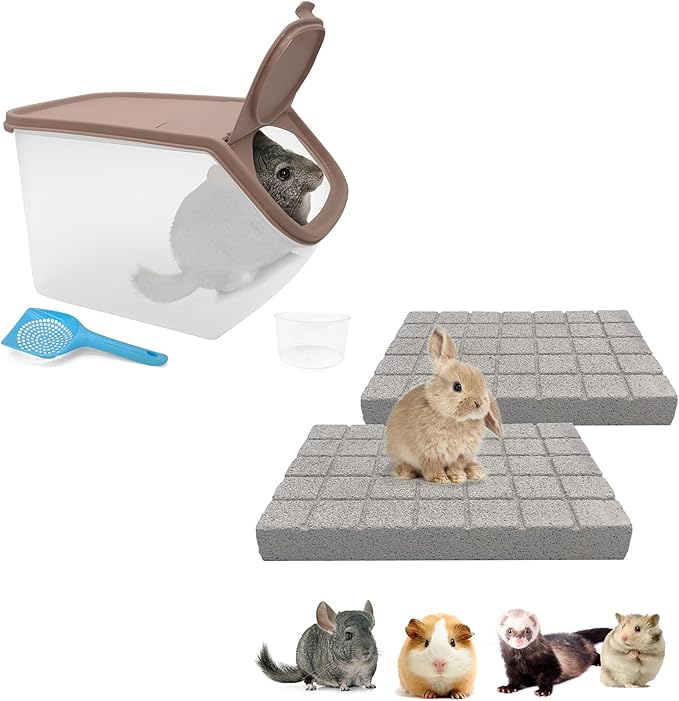 BNOSDM Chinchilla Sand Bath Container Chinchilla Dust Bath Tub Transparent Hamster Toilet Shower Room and Rabbit Grinding Claw Pads 2 Pack for Teeth Grinding for Guinea Pig Ferret Chinchilla Mouse