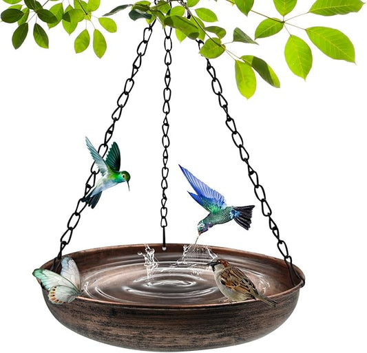 Hanging Bird Bath for Outside, 10" Metal Bird Bath Bowl with Chains & Hook Outdoor Hanging Birdbath for Tree, Gazebo, Patio, Balcony, Gift for Bird Lovers
