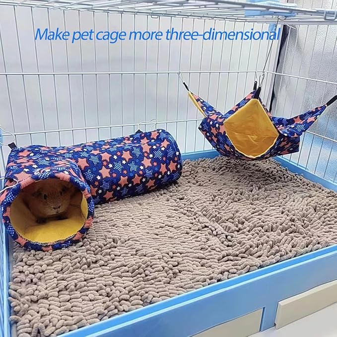 EAEDMY Guinea Pig Rat Ferret Hammock, Small Animal Corner Tunnel & Tubes & Bed for Hedgehog Piggy Chinchilla Hideout Toys and Cage Accessories