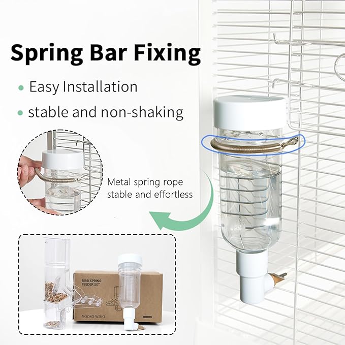 No Mess Automatic Bird Feeder & Water Dispenser Set, Transparent Parrot Cage Accessories - Food Container and Drinker for Parakeets, Cockatiels, Finches, Lovebirds, Budgies, Canaries