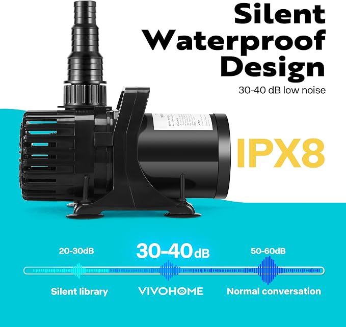 VIVOHOME 100W 1800GPH Submersible Water Pump with Barrier Bag for Koi Pond | 13.8ft Max Lift, 180° Seamless Adjustable Nozzle, 20ft Power Cord, IPX8 Waterproof