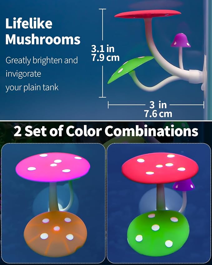 Uniclife Betta Mushroom Hammock Soft Aquarium Rest Bed Fish Breeding Playing Pad with Suction Cup Silicone Ornament Decoration Colorful Lifelike Decor for Fish Tank Landscape, 2 Pack