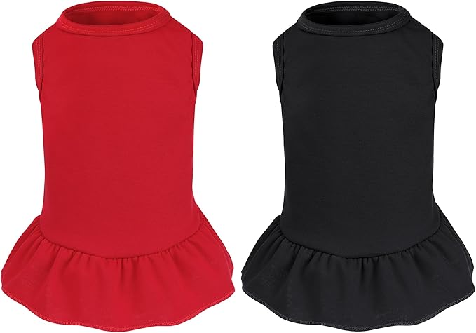 2 Pcs Dog Dress Cute Cat Skirt Solid Color Summer Clothes for Small Pet Dogs Cat (Black,Red, X-Small)