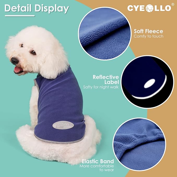 cyeollo 2 Pack Dog Fleece Sweater Stretchy Sweatshirt Pullover Dog Vest with Reflective Stripe Pet Clothes Lightweight Pet Sweaters for Small Dogs, Navy & Grey XL