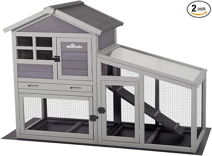 Aivituvin Rabbit Hutch Outdoor Chickecn Coop Indoor Bunny Cage with Pull Out Tray,Upgrade Version,Removable Bottom Wire Mesh 53.4" L x 23.6" W x 38.1" H