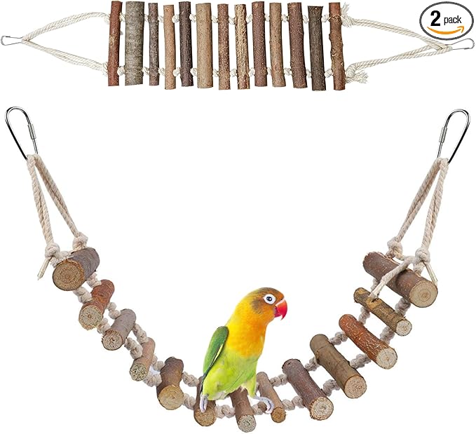 BNOSDM Wooden Bird Rope Ladders 2 Pcs Birds Ladder Bridge Toy Parrot Cage Ladder Parakeet Swing Suit for Budgie, Lovebird, Conure, Cockatoo, Finch