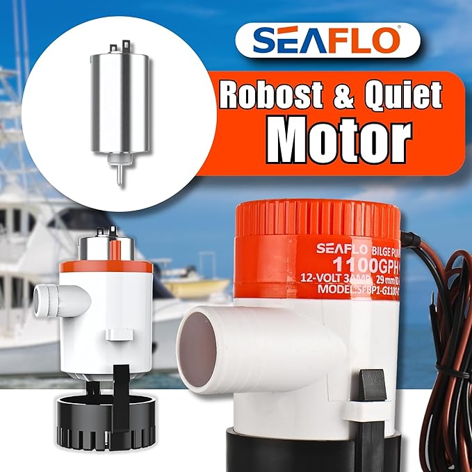 SEAFLO 01 Series 1100 GPH Bilge Pump – 12V, 1-1/8" Outlet, Marine Submersible Pump with Anti-Airlock Protection, CE & Rohs Certified, 4-Year Warranty | Reliable for Boats and Marine Applications
