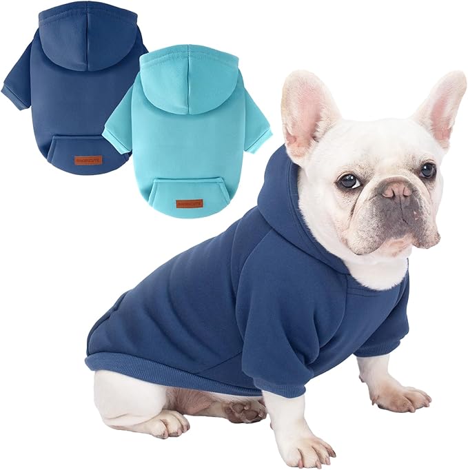 2 Pack Dog Hoodie Warm Hood Dog Sweater Cold Weather Small Dogs Sweatshirt Comfort Pet Clothes for Small Medium Dogs with Pockets (Navy+Blue, XL (Back: 16.5",Chest: 21.6", 12.8-17lbs))