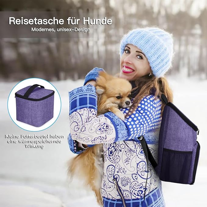 BAGLHER丨Dog Travel Bag, Airline Approved Pet Supplies Backpack, Dog Travel Backpack Accessories Set with 2 Silicone Collapsible Bowls and 2 Food Baskets. Purple
