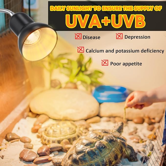3 Set Reptile Heat Lamp UVB UVA 50W, 360° Clip for Turtle Aquarium | Adjustable Gooseneck Basking Light with Full Spectrum Bulb, Swivel Clip Mount, Ideal for Snake Amphibian Terrarium Heat