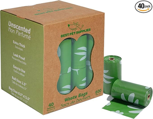 Best Pet Supplies Dog Poop Bags for Waste Refuse Cleanup, Doggy Roll Replacements for Outdoor Puppy Walking and Travel, Leak Proof and Tear Resistant, Thick Plastic - Green (Unscented), 600 Count