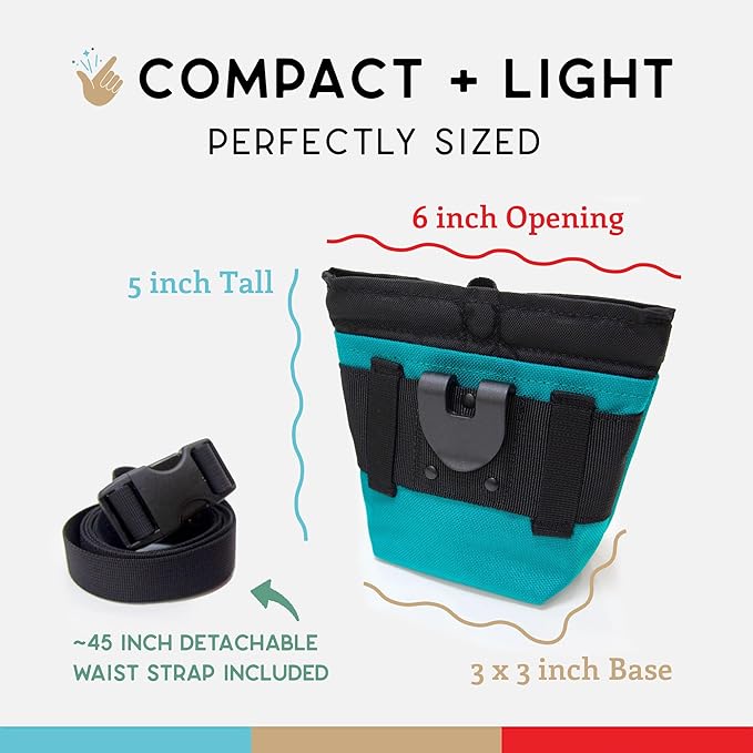 Wildebeest Dog Treat Bag with 2 Water-resistant Compartments, Magnetic Closure, Detachable Waist Strap & Belt Clip