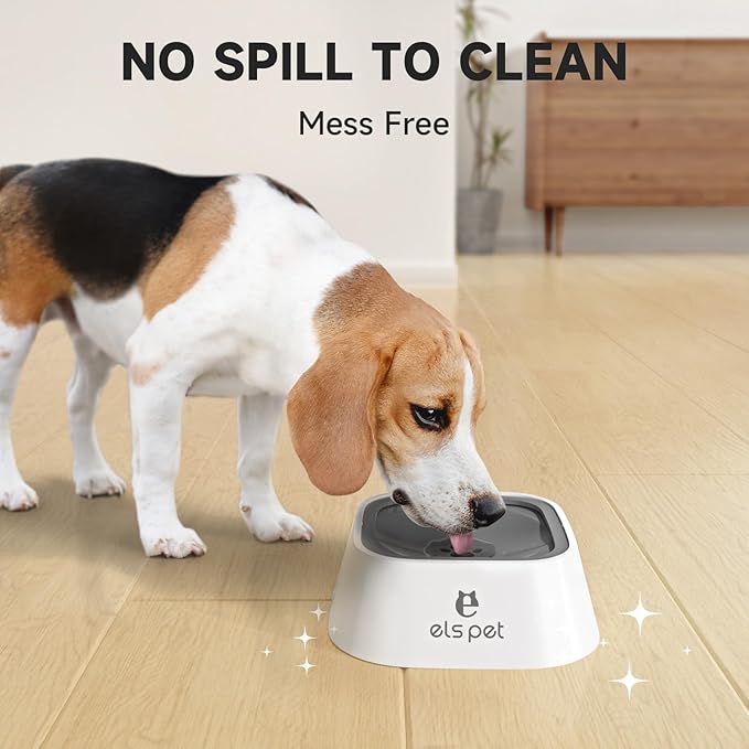 ELS PET Travel Bowl, No Spill, No Drip Slow Water Feeder/Dispenser for Dogs, Cats, 35oz/1L, Splash Proof Travel Bowl for Crate and Car, Keeps Floor & Beard Dry, Dishwasher Safe (Grey)
