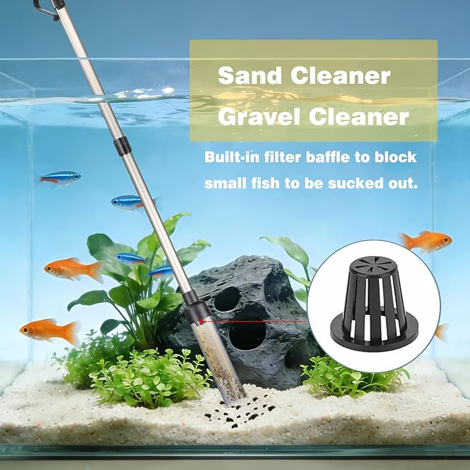 Carefree Fish Aquarium Gravel Vacuum Sand Cleaner with 6Ft Pipe Fish Tank Water Changer Adjustable Length ABS(for 3~8Gal Tank)