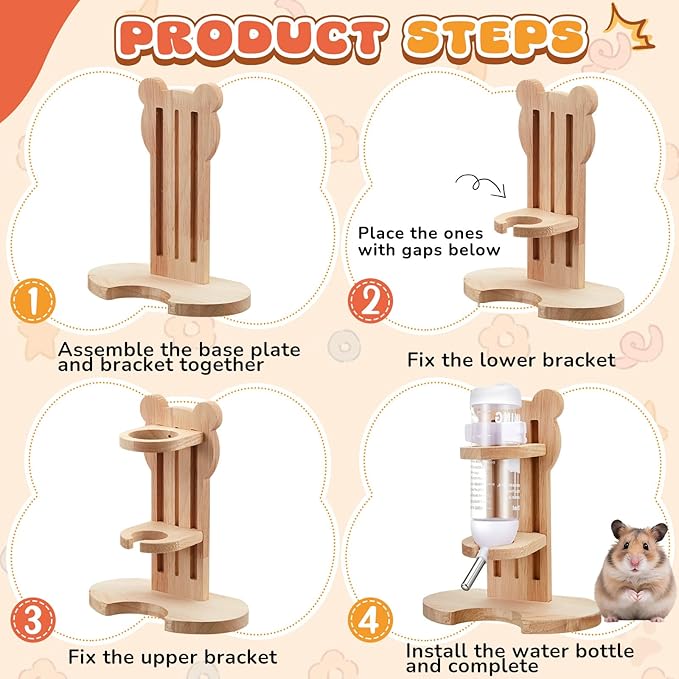 18 Pcs Hamster Cage Accessories, Silent Hamster Wheel, Chew Toys Set, Maze Wood House and Water Bottle Set for Rat Mice Small Animals Habitat (Natural Log Style)