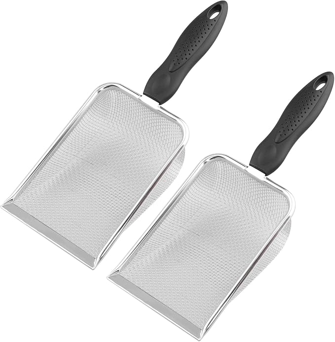 Aiicioo Reptile Stainless Steel Sand Scoop Metal Shovel Sifter Fine Mesh Terrarium Substrate Cleaner Corner Sifter Pooper Scooper Cat Scoop for Reptile Litter Box