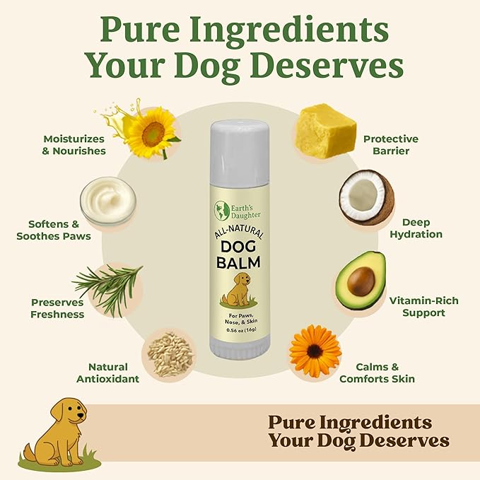 Earth’s Daughter Dog Paw Balm Big 0.56 oz – Organic Paw & Nose Protector with Beeswax, Coconut & Calendula – Itch Relief & Natural Skin Care for Dogs & Puppies – Travel Essential