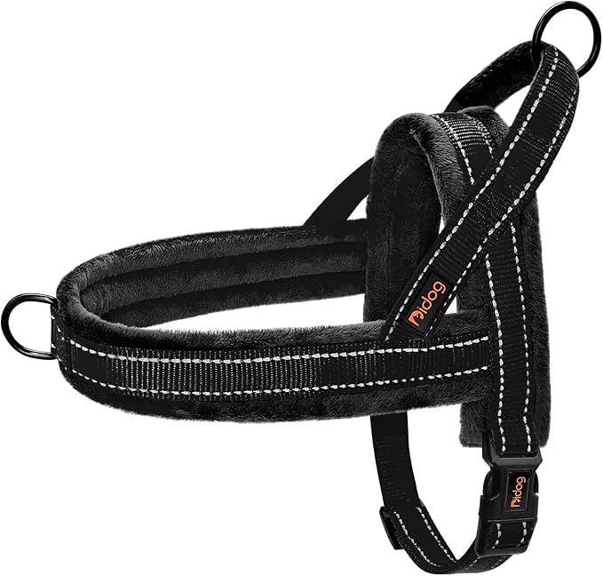 Didog Soft Flannel Padded Dog Vest Harness, No Pull/Quick Fit Reflective Dog Strap Harness, Easy for Training Walking (XS:Chest 15-18", Black)