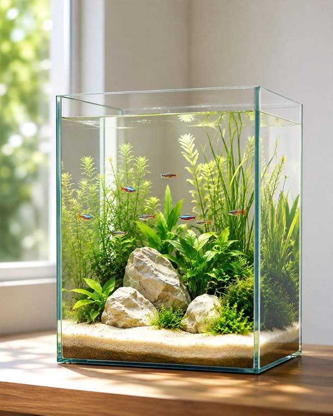 5 Gallon Vertical Rimless Fish Tank, Ultra-Clear Glass Aquarium | Leak-Proof Fish Bowl for Betta Fish, Shrimp, Snails & Planted Aquariums, Easy Setup and Maintenance, Clear