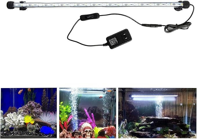 23 inches LED Aquarium Light, 12W Fish Tank Light Underwater Light Submersible Crystal Glass Lights, 9.2ft/2.8m Long Wire Length, White