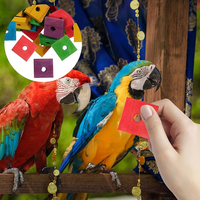 Gatuida 100Pcs Wooden Blocks Parrot Toys Bird Cage Chewing Wood Blocks for Parrots DIY Shredding Supplies