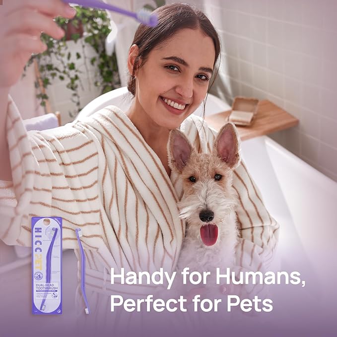 HICC PET Toothbrush for Dogs & Large Cats, Vet-Recommended Ergonomic Pet Toothbrush for Easy Teeth Cleaning, Gentle on Gums, Cat & Dog Dental Care, Improves Oral Hygiene. Toothpaste Not Included