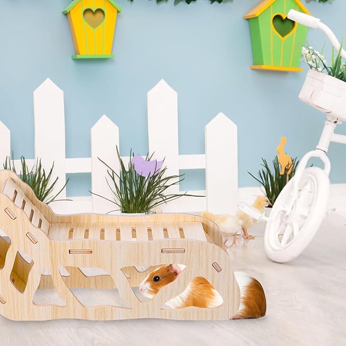 Versatile Hamster Hideout and Exploration Tunnel, Wooden Hamsters House with Climbing Ladder Hamster Explorer for Gerbils Hamsters Small Pets