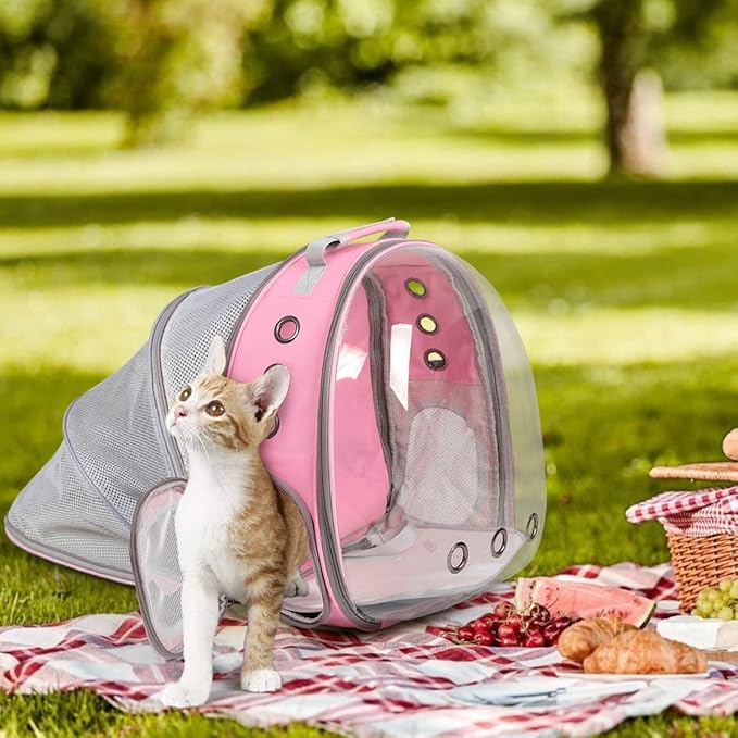 Pet Carrier Backpack Expandable for Cats and Small Dogs, Breathable Anti-Collapse Design, Airline Approved Travel Backpack for Hiking and Outdoor Use (Back Expandable-Pink)