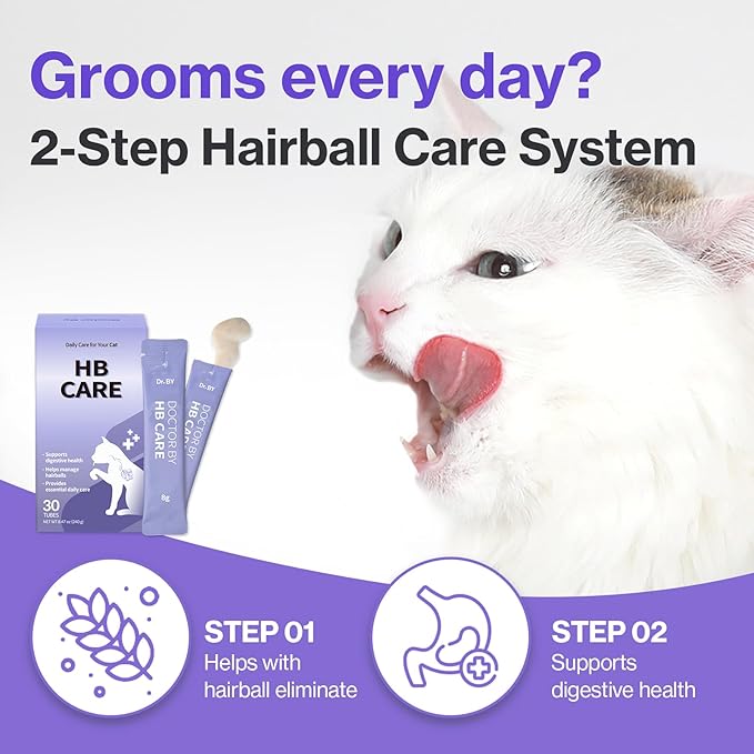 Doctor By HB Care Hairball Treatment for Cats - Hairball Relief & Digestive Support Supplement with Psyllium Husk & Fiber - Lickable Formula, Individually Packed, Chicken Flavor (30 Count)