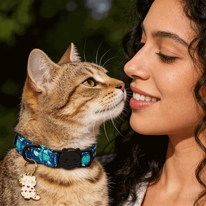 Elegant little tail 2 Pack Cat Collar-Animal Print Cotton Breakaway Cat Collars with Bell Pendant Kitten for Boy Safety Adjustable Collar for Small Cats Puppy