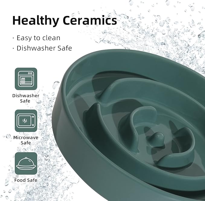 Havniva Ceramic 1.6 Cup Slow Feeder Dog Bowl for Medium and Large Breed, 8.2inch Puzzle Dog Food Dish, Anti-Gulping, Stop Bloat, Preventing Choking (Single Bowl-Dark Green)