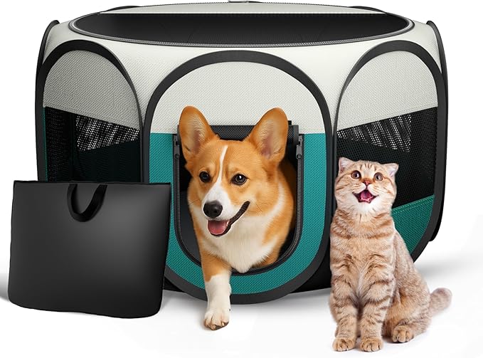 Foldable Large Playpen for Cat Dog - Portable Cats Dogs Kennel Pop Up Dog Playpens, Small Pets CrateTent Cage with Carrying Case for Outdoor Travel