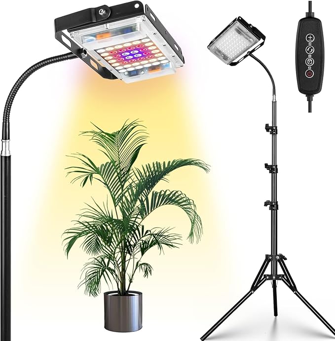 LBW Grow Light with Stand, Full Spectrum Floor Grow Light for Indoor Plants | 4H/8H/12H Auto Timer, 6 Dimmable Brightness, Floor Grow Lamp with 63" Adjustable Tripod, Ideal for Tall Plants