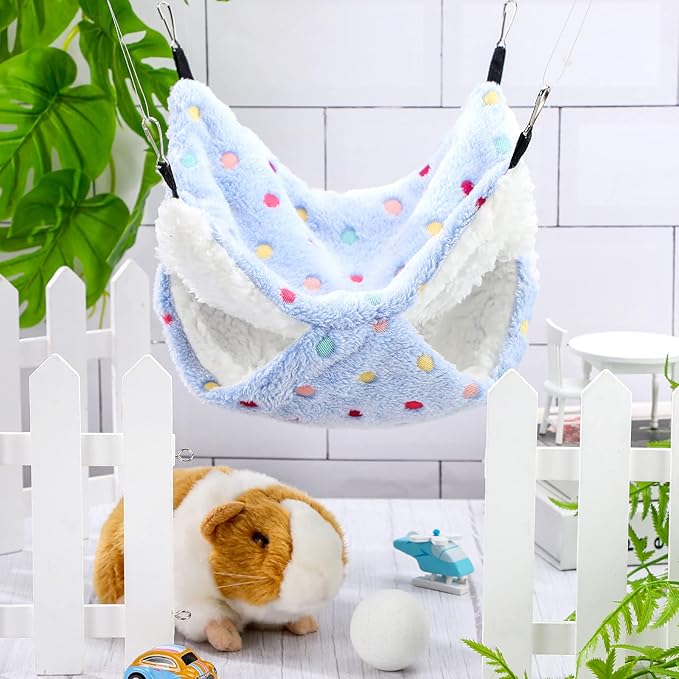 BOAO 2 Pcs Guinea Pig Rat Hammock Guinea Pig Hamster Ferret Hanging Hammock Accessories for Small Animals Chinchilla Parrot Sugar Glider Ferret Squirrel (Hot Pink,Blue,Dot Pattern)